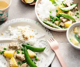 Babyfreundliches grünes Thai Curry mit Huhn und Jasminreis