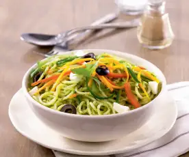 Septembre - Spaghetti aux légumes et pesto de roquette