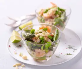 Salade d'asperge, crevettes et amandes