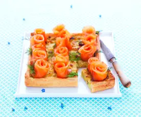 Tarte fondue de poireau-fleurs de saumon