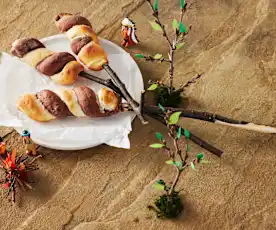 Stockbrot schwarz-weiß