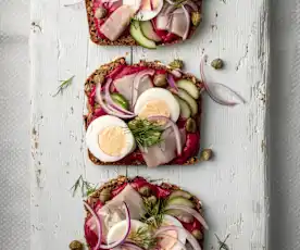 Beetroot and Herring Open Sandwich (Smørrebrød)
