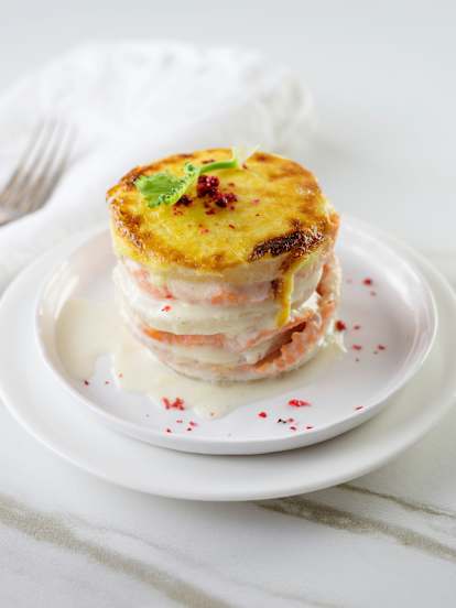 Lasagne von Kohlrabi und Lachsforelle