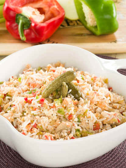 Ensalada de arroz basmati con champiñones y atún