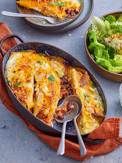 Enchiladas au bœuf haché, haricots rouges et cheddar