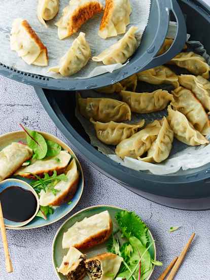 Raviolis pékinois au porc, champignons noirs et poireaux