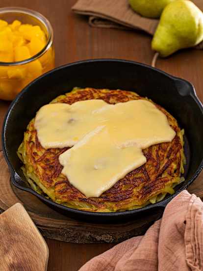 Rösti à la valaisanne et sa compote de poires
