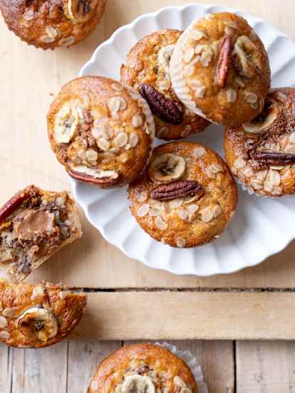 Muffins à la banane, cœur de pâte à tartiner
