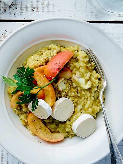 Lauch-Risotto mit Äpfeln und Ziegenkäse