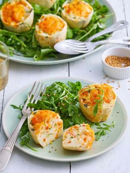 Flans salés aux légumes, mimolette et ciboulette