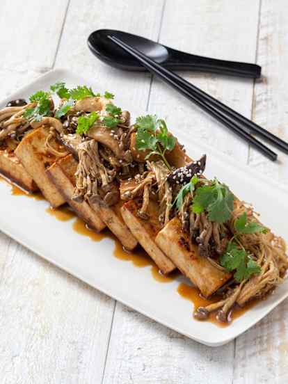 Grilled Tofu Steaks with Asian Mushrooms