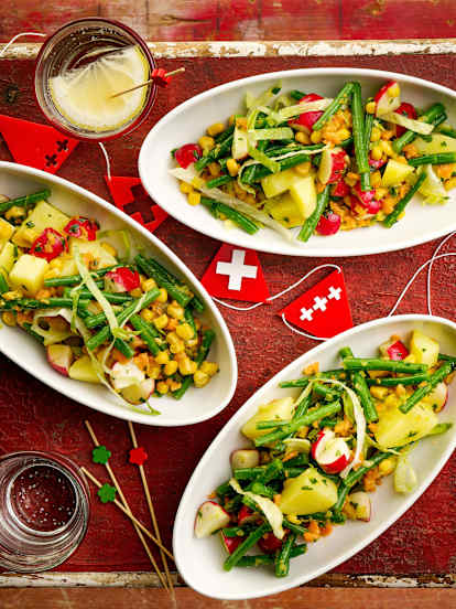 Bohnensalat mit Kartoffeln und Gemüsevinaigrette
