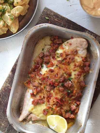 Cancato de reineta y ensalada de papas
