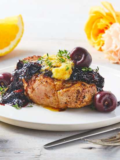 Sous Vide Orange Thyme Pork Chops with Cherry Port Sauce