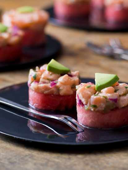 Watermelon and Salmon Ceviche Stack