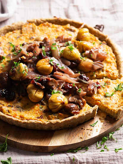 Quiche de castañas, champiñones y arándanos