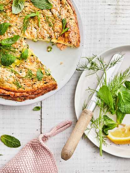 Frittata aux petits pois, saumon et citron