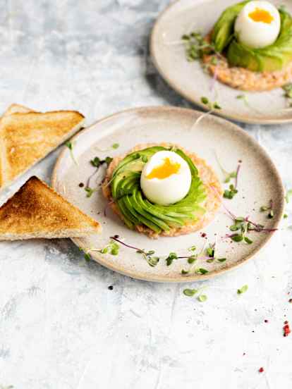 Avocado with Egg and Salmon Tartare