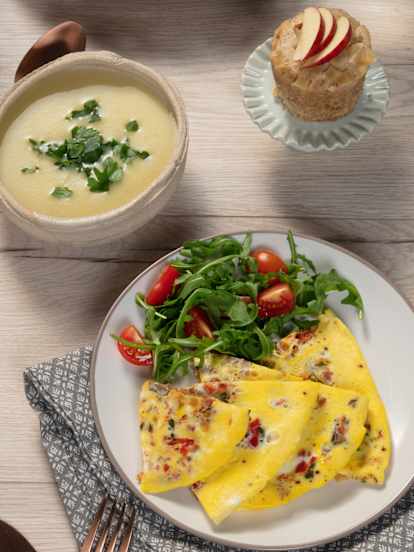 Menü: Sellerie-Apfel-Suppe, Omelett und Apfelmuffins