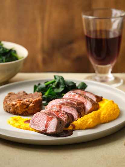 Lamb Cooked Two Ways with Carrot and Ginger Purée and Red Wine Jus