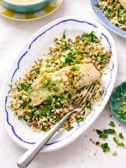 Vis met Tahinisaus en Tabouleh van Bloemkool