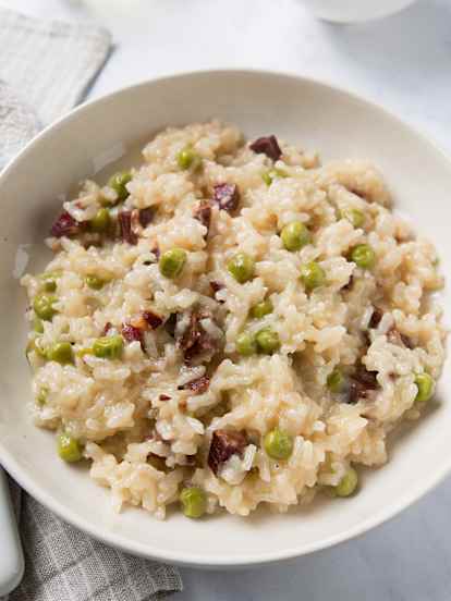 Risotto de guisantes y jamón