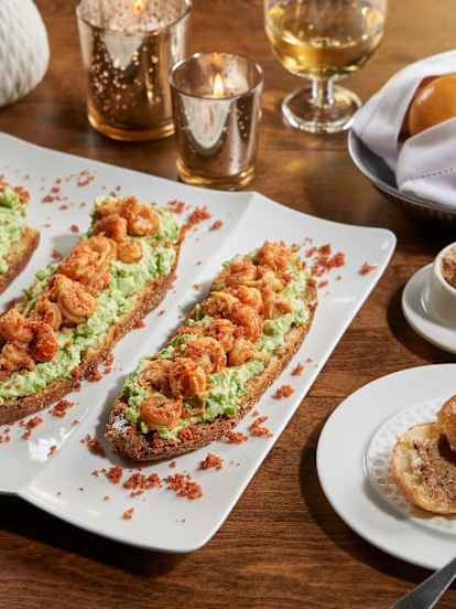 Crawfish Toast with English Pea Ricotta and Wild Mushroom Brandy Butter