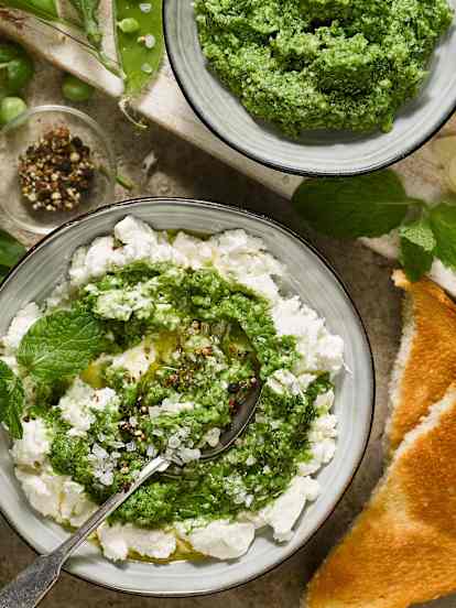 Pesto petits pois et ricotta