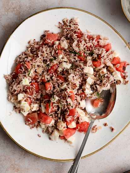 Rijstsalade met Watermeloen en Mozzarella