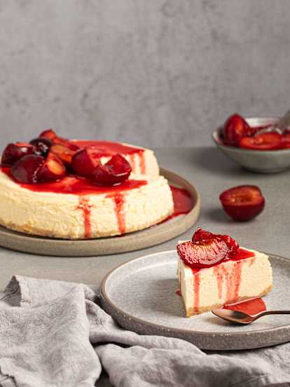 Cheesecake with Stewed Plums