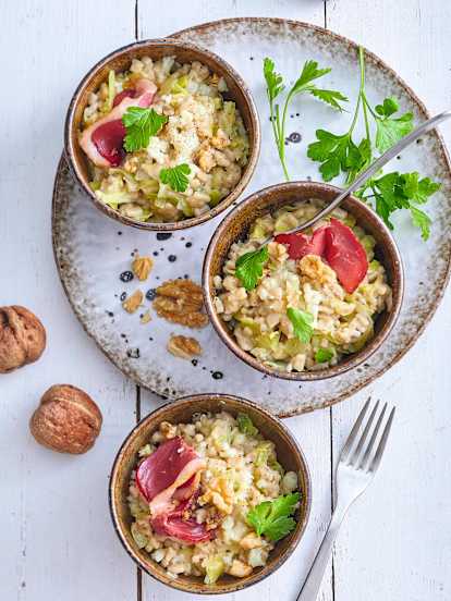 Crozotto au magret fumé et au fromage de brebis