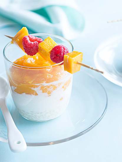 Postre de tapioca y mango