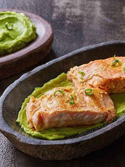 Sous vide salmon with avocado cream