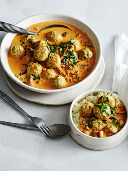 Layered chicken meatball stroganoff