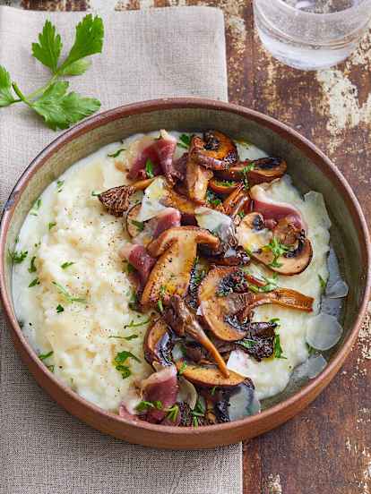 Risotto aux champignons et magret fumé