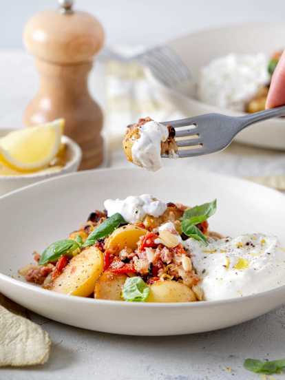 Gratin à la saucisse au fenouil et à la burrata