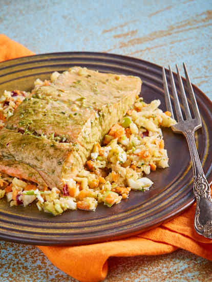 Green Tea Salmon with Asian Slaw