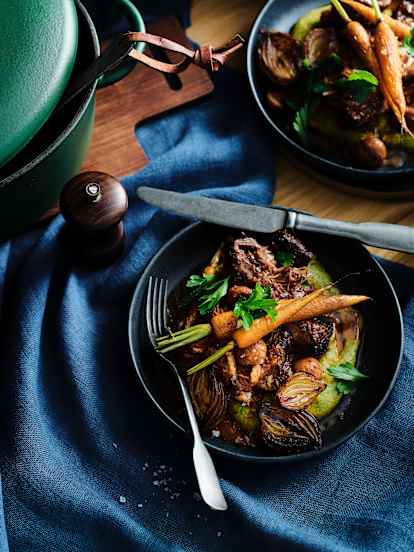 Short rib "bourguignon" with spinach polenta