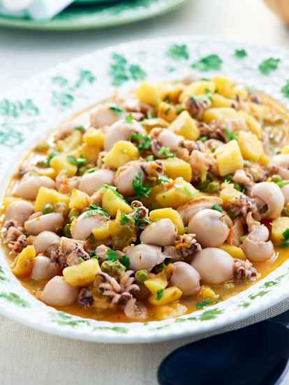Chocos com ervilhas e batata-doce