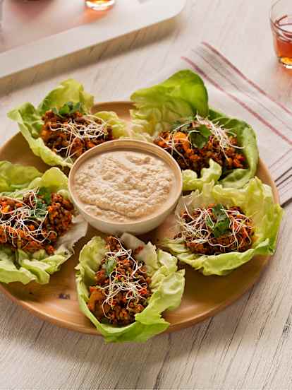 Tacos vegetales de lentejas con dip de tofu