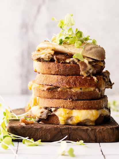 Grilled Cheese with Mushrooms on Cracked Wheat Bread