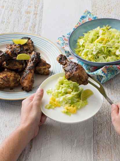 Jerk chicken with pineapple slaw