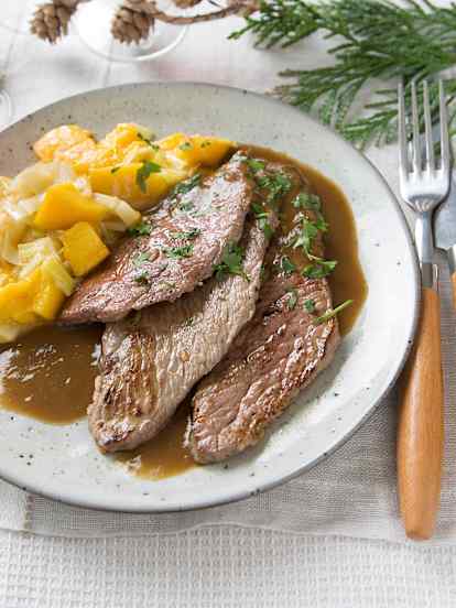 Escalopines con salsa de mango