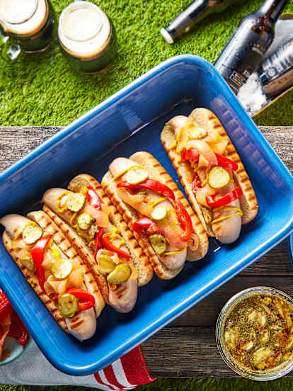 Beer Brats with Onions and Peppers
