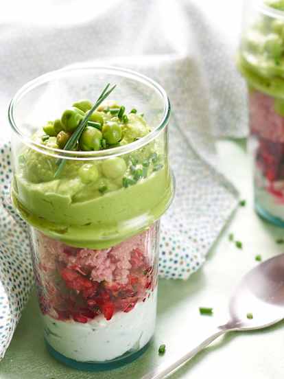 Verrines de printemps aux légumes et jambon cru