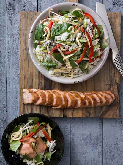 Korean barbecue pork with rice salad