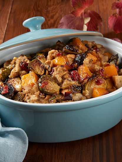 Herb Stuffing with Butternut Squash and Brussels Sprouts