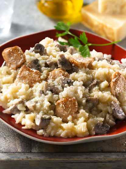 Risotto de poulet aux champignons