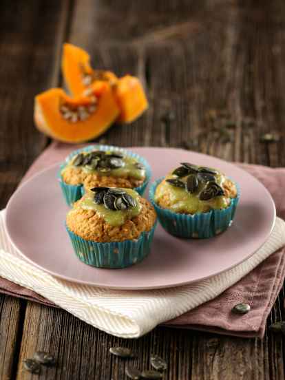Kürbismuffins mit Zitronen-Minz-Glasur (vegan)