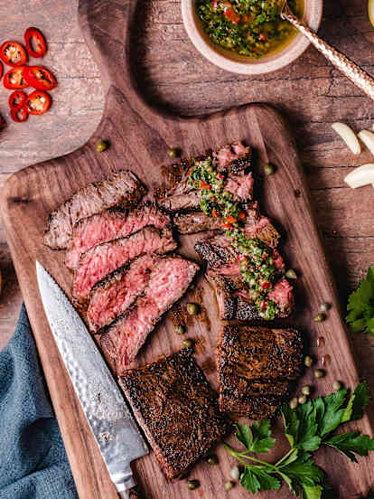 Coffee Rubbed Skirt Steak with Caper Salsa